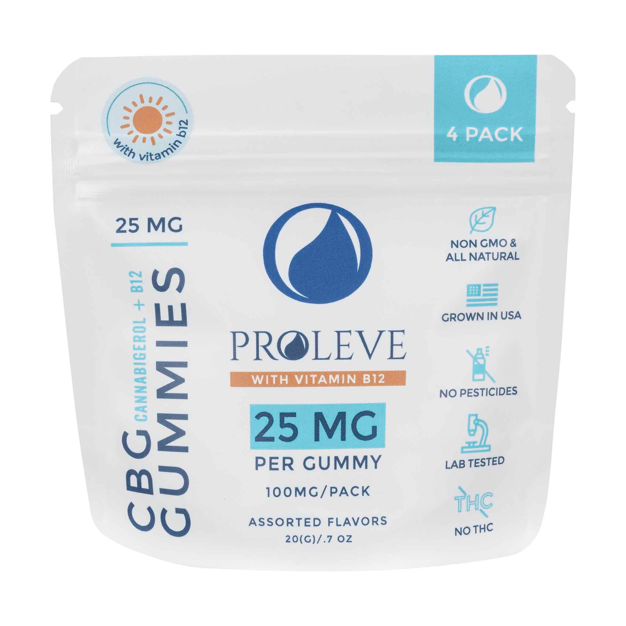 Proleve 25MG CBG with Vitamin B12 Gummies 4 Pack