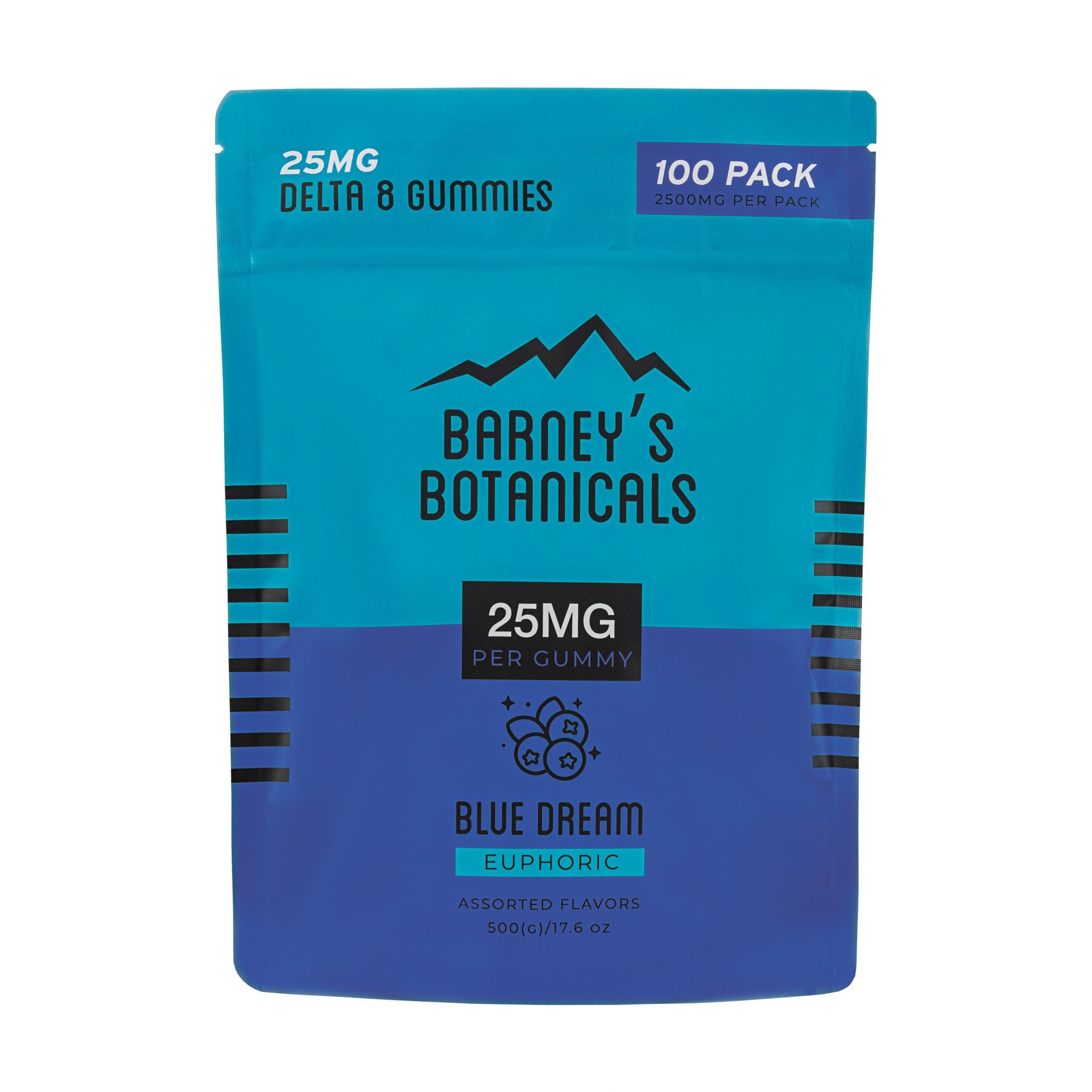 Barney's Botanicals 25MG Delta 8 Terpene Infused  THC Gummies Blue Dream 100 Count Pack