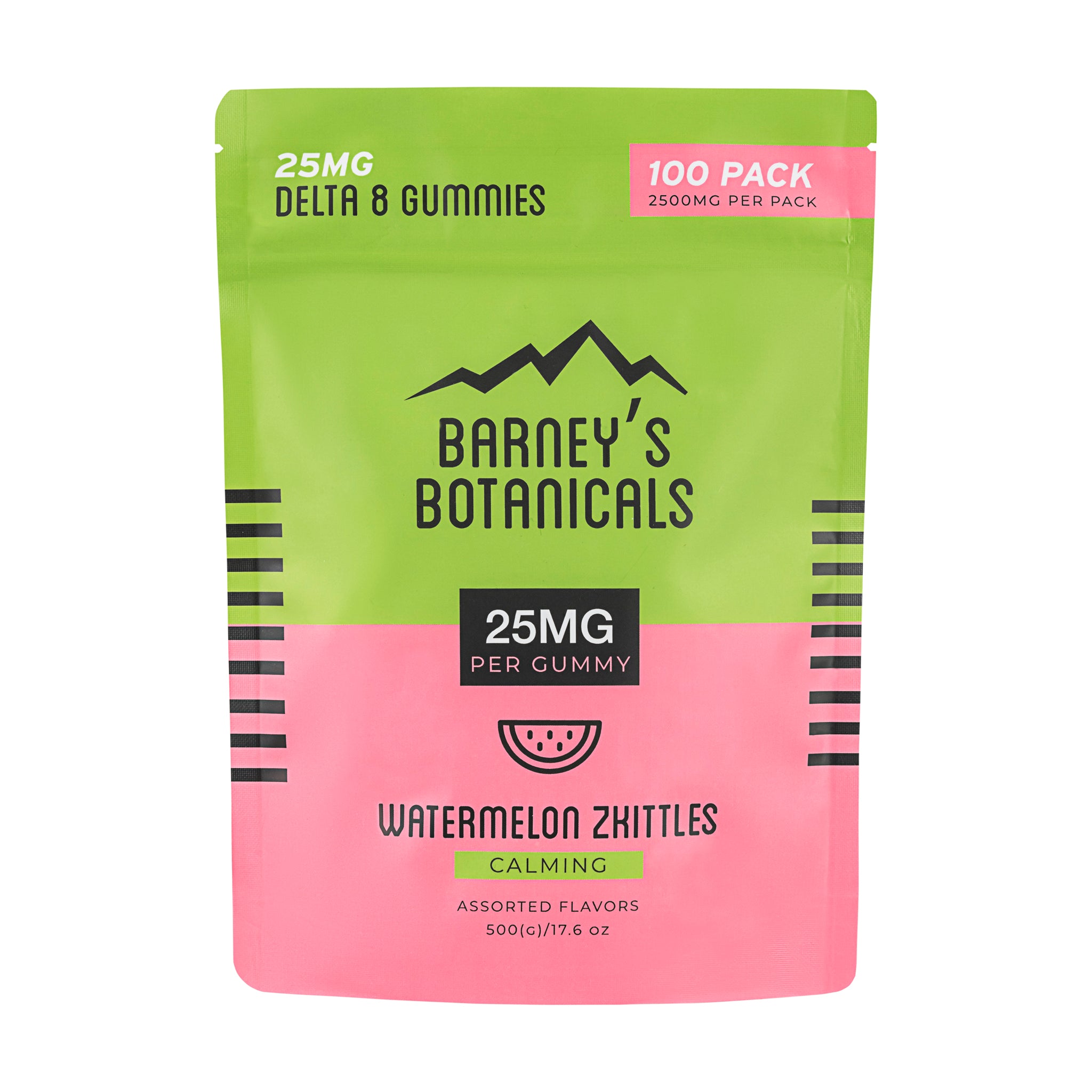 Barney's Botanicals 25MG Delta 8 Terpene Infused THC Watermelon Zkittles Gummies 100 Count Pack