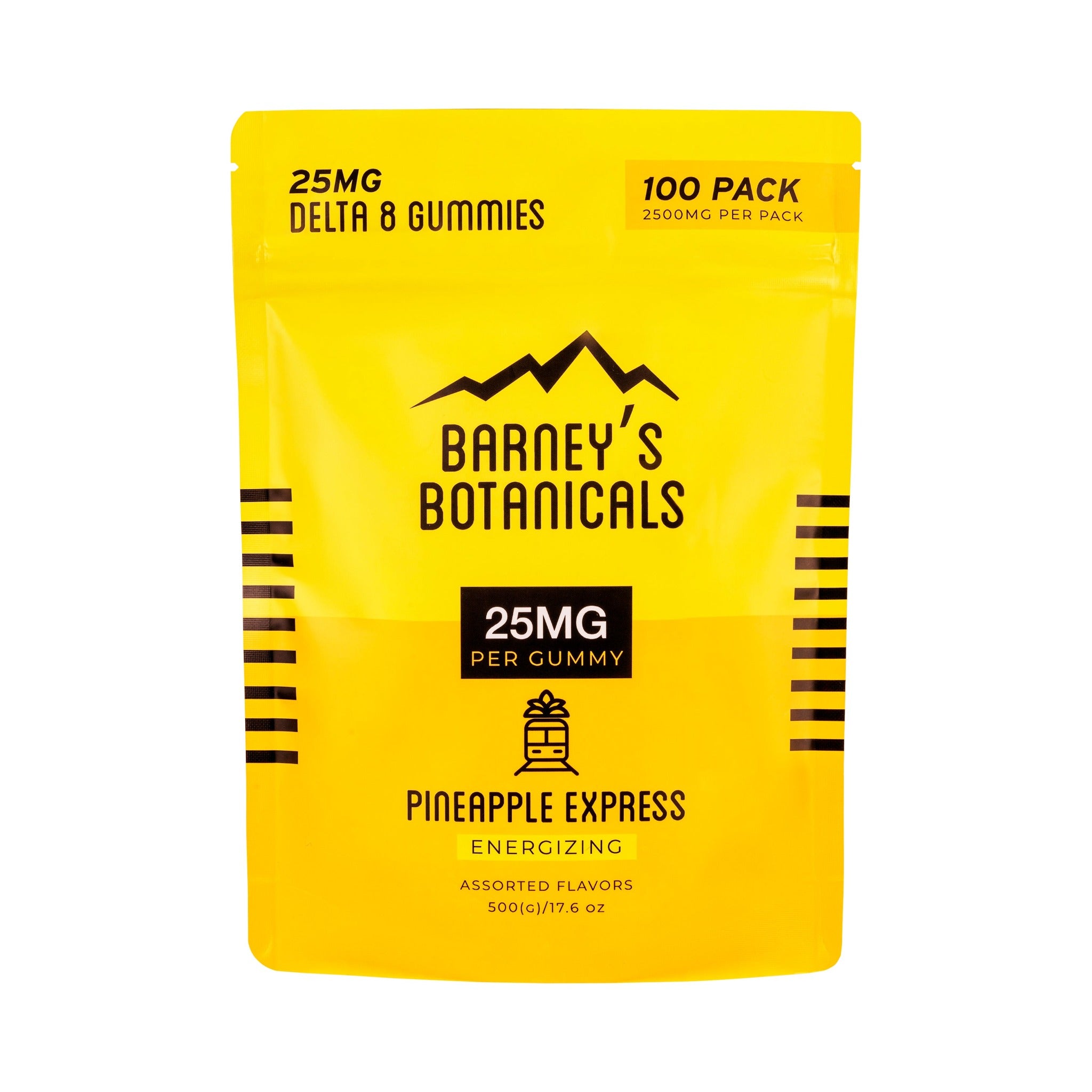 Barney's Botanicals 25MG Delta 8 Terpene Infused THC Pineapple Express Gummies 100 Count Pack