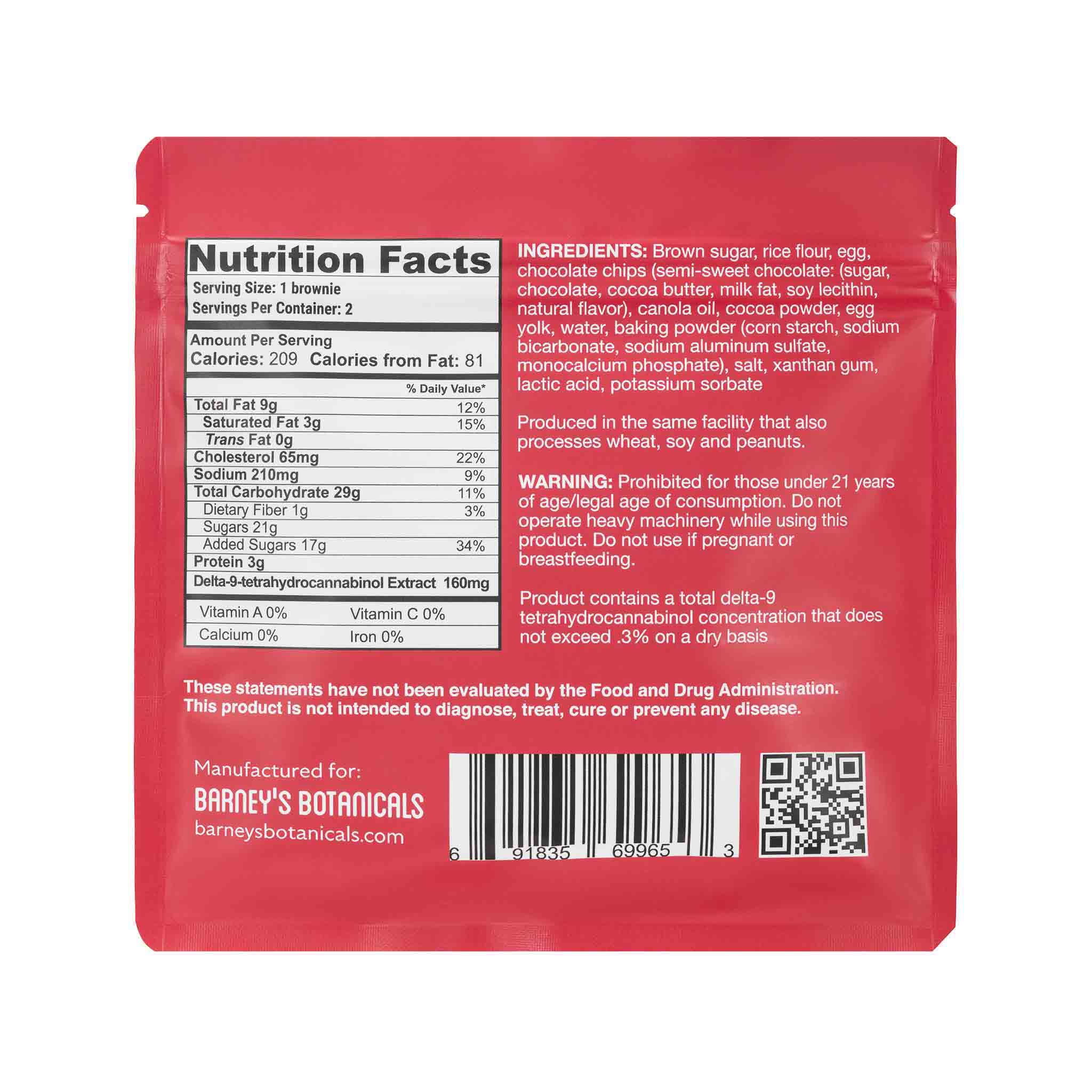 Nutrition Facts and Ingredients for 320MG Delta 9 THC Brownies - 160MG Each Edible