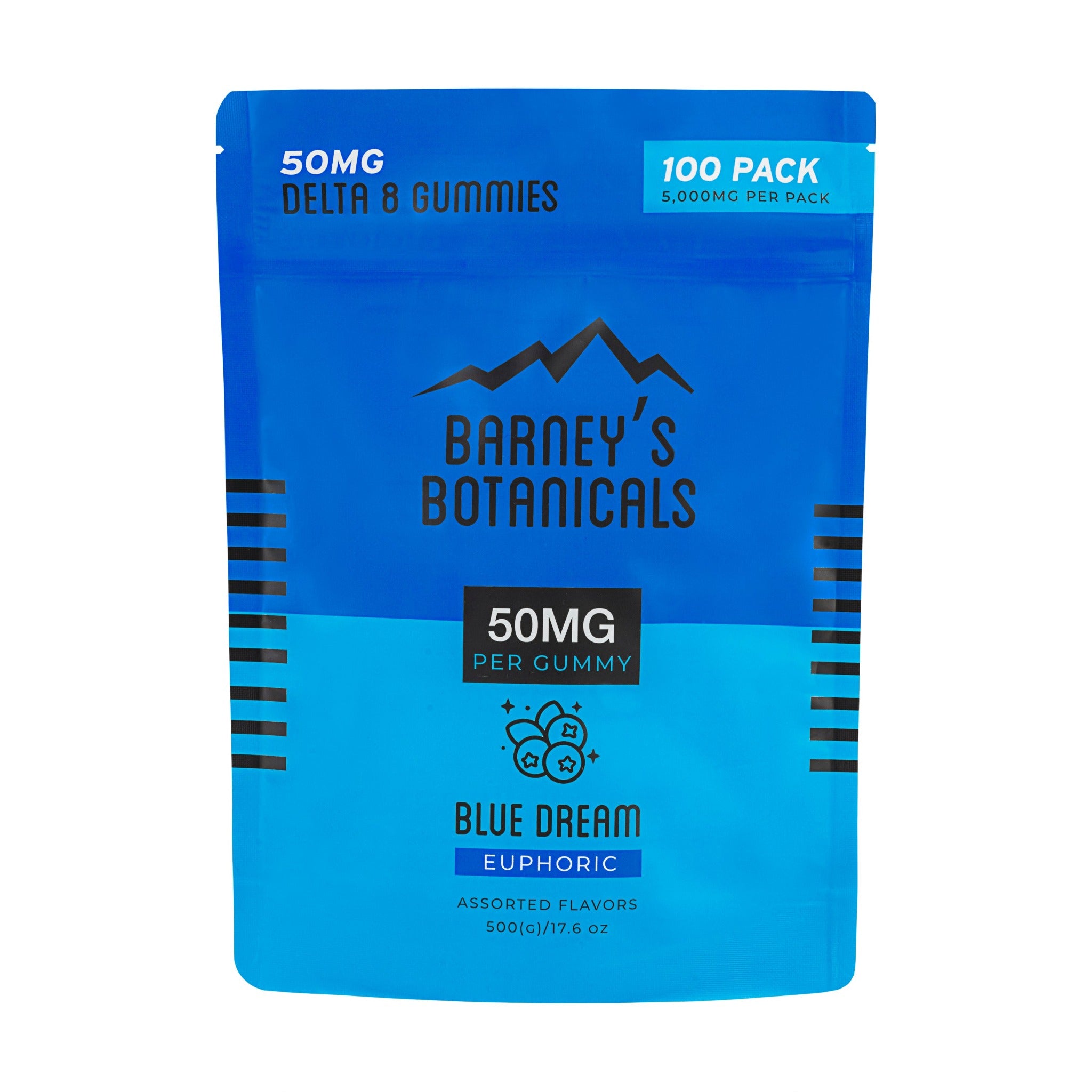 Barney's Botanicals 50MG Delta 8 Terpene Infused THC Blue Dream Gummies 100 Count Pack