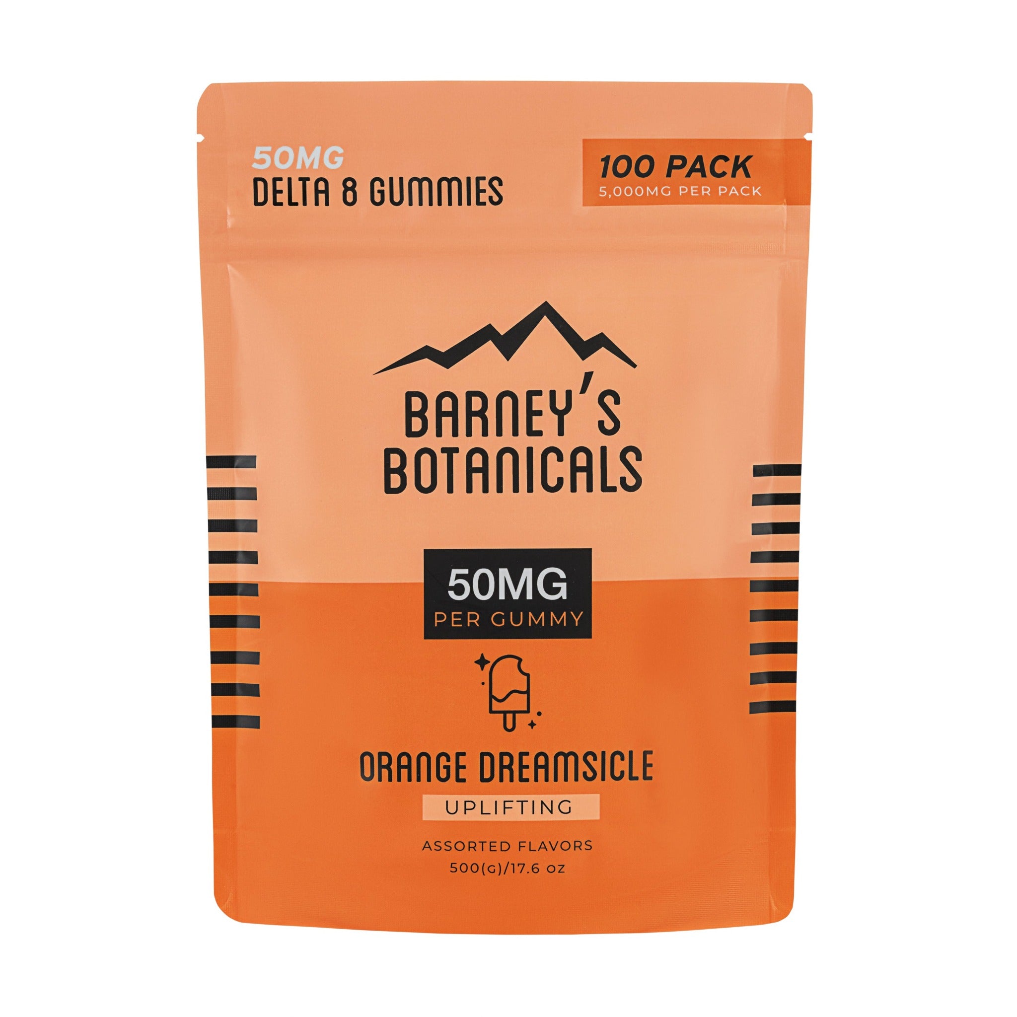 Barney's Botanicals 50MG Delta 8 Terpene Infused THC Orange Dreamsicle Gummies 100 Count Pack