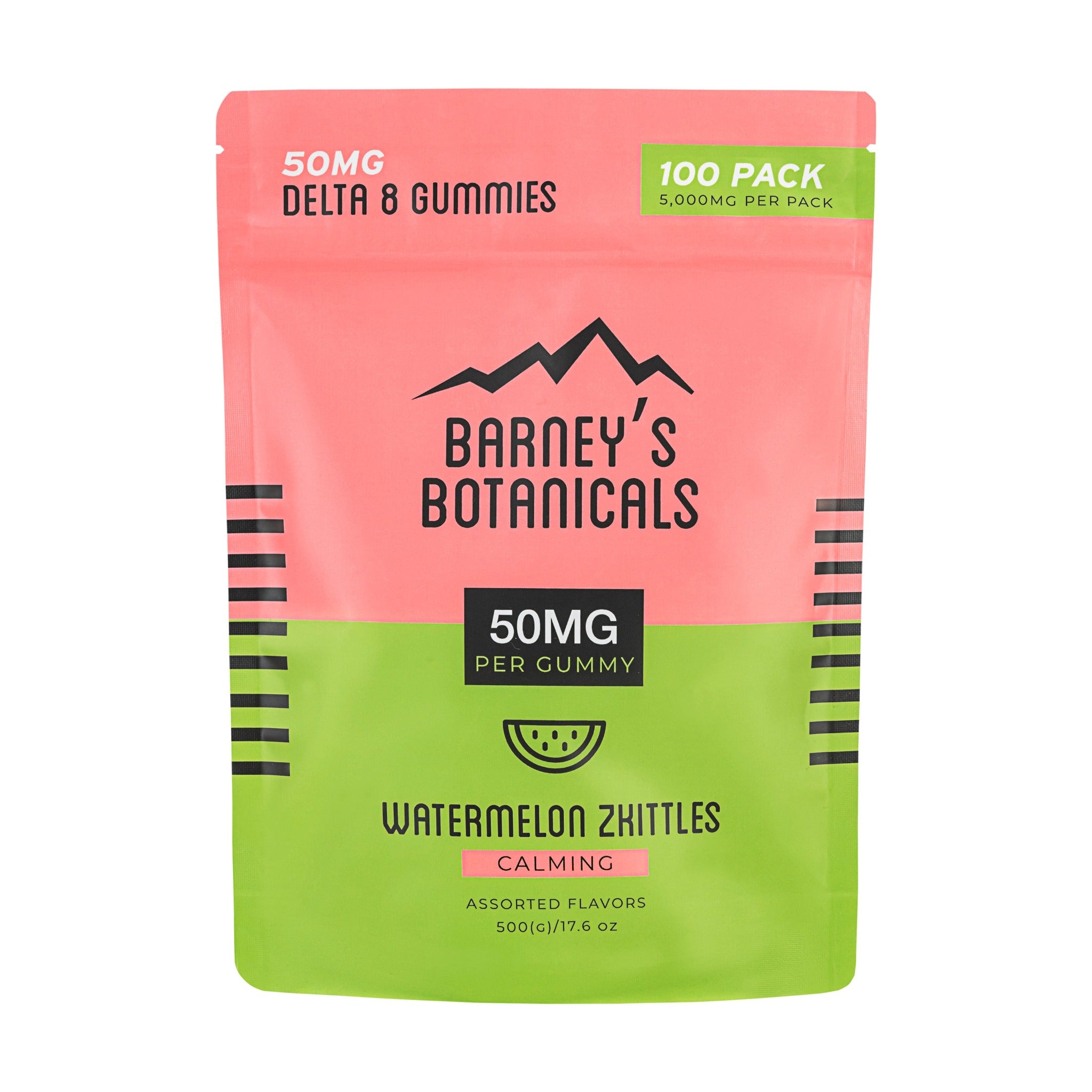 Barney's Botanicals 50MG Delta 8 Terpene Infused THC Watermelon Zkittles Gummies 100 Count Pack