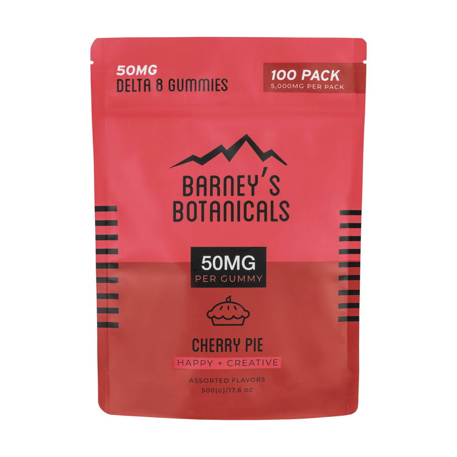 Barney's Botanicals 50MG Delta 8 Terpene Infused THC Cherry Pie Gummies 100 Count Pack