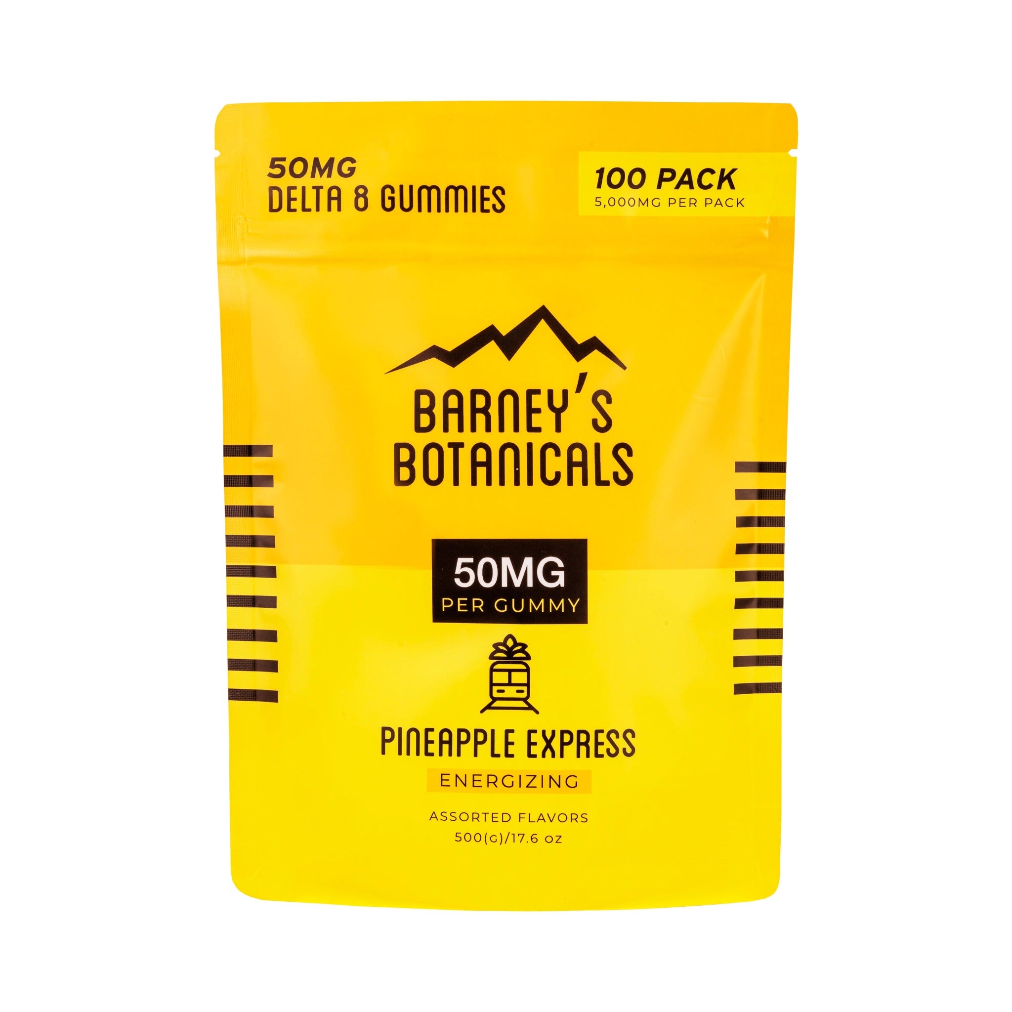 Barney's Botanicals 50MG Delta 8 Terpene Infused THC Pineapple Express Gummies 100 Count Pack