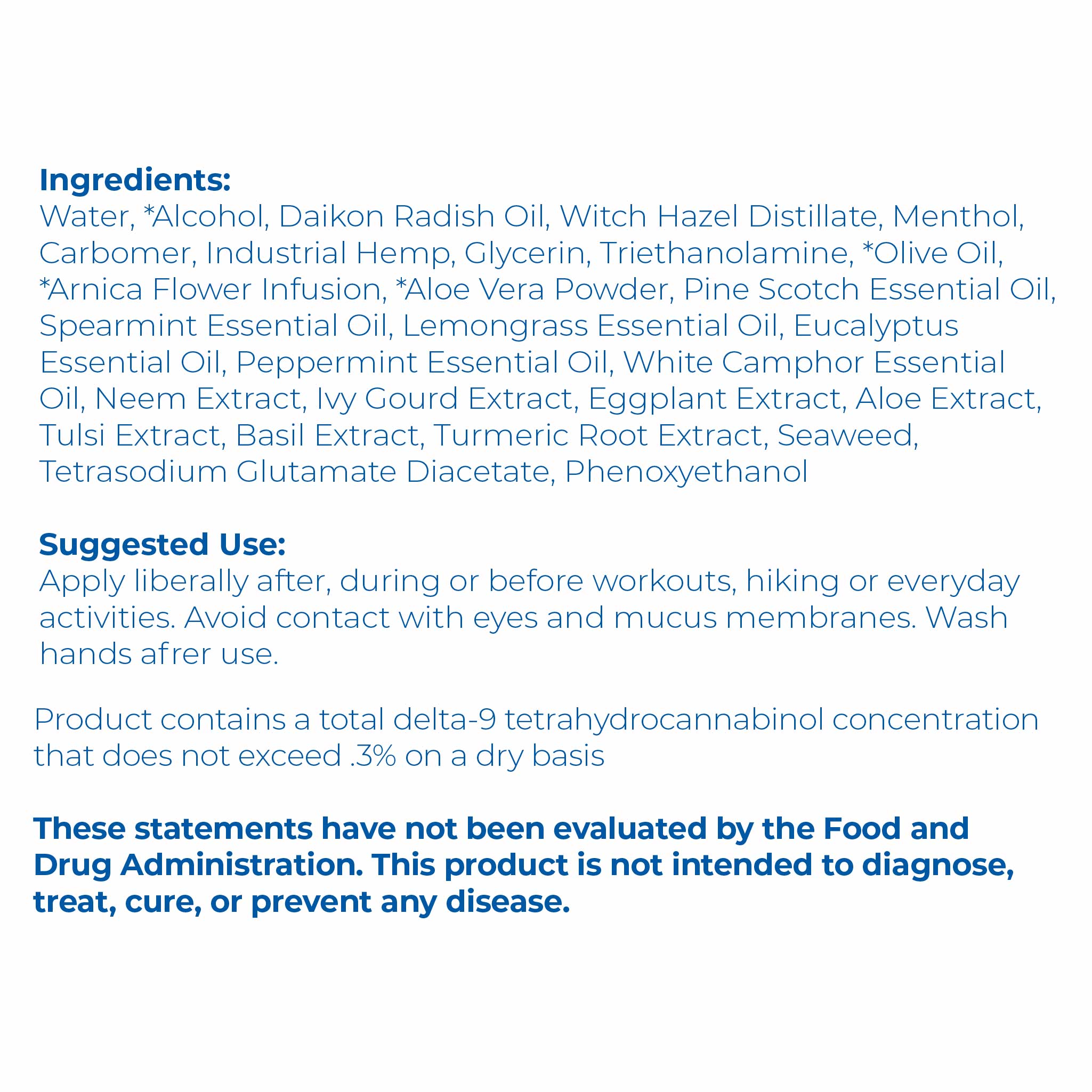 Ingredients list label closeup of Proleve 2000mg CBD Broad Spectrum Cooling Roll-On Bottle