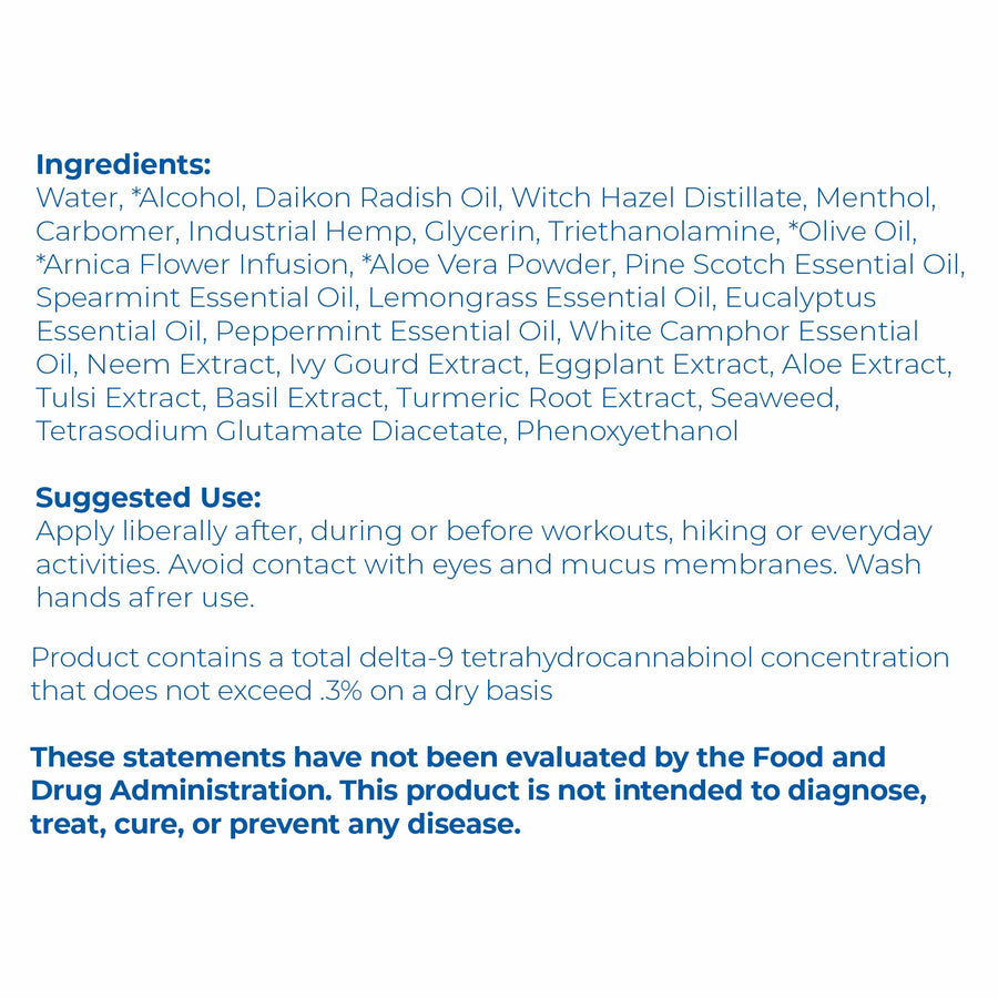 Ingredients list label closeup of Proleve 2000mg CBD Broad Spectrum Cooling Roll-On Bottle