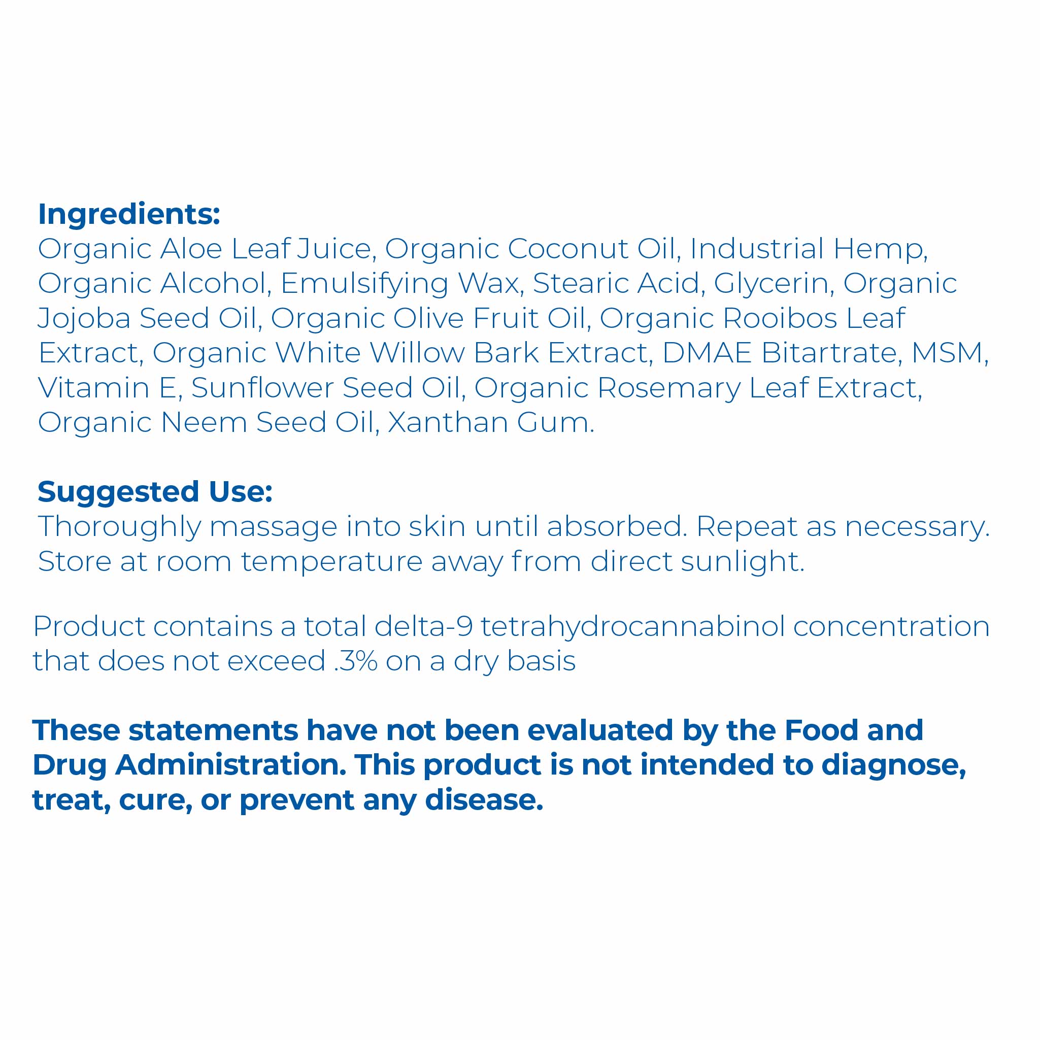 Ingredients list label closeup of Proleve 500mg CBD Hand & Body Lotion Bottle