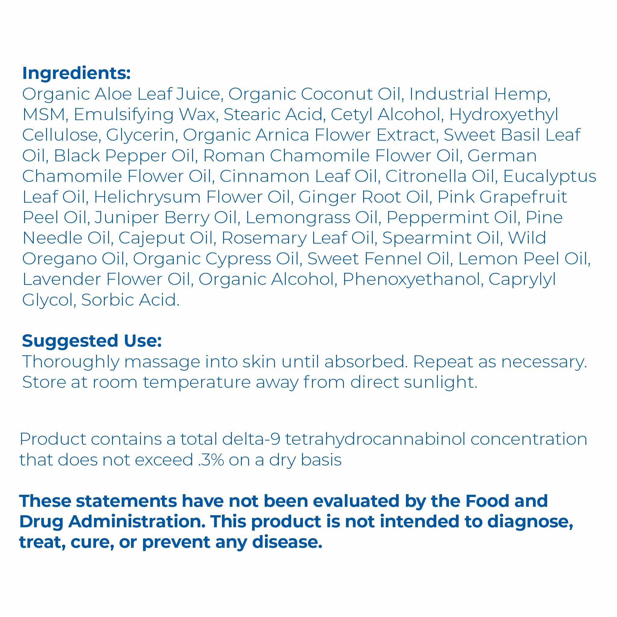 Ingredients List label closeup of Proleve 500mg CBD THC Free Isolate Salve Jar