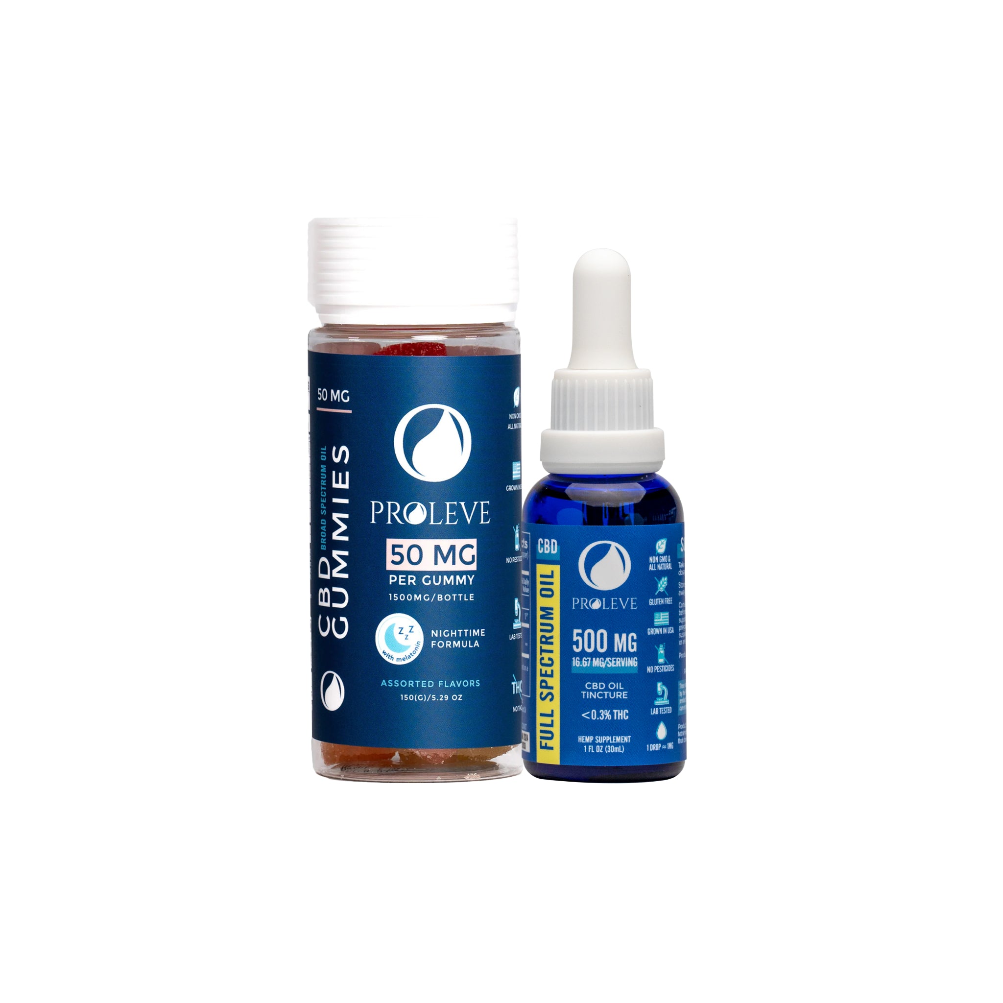 Proleve Best CBD Sleep Bundle: Includes 30 count bottle of PM Sleep Gummies and 500mg CBD Full Spectrum Tincture